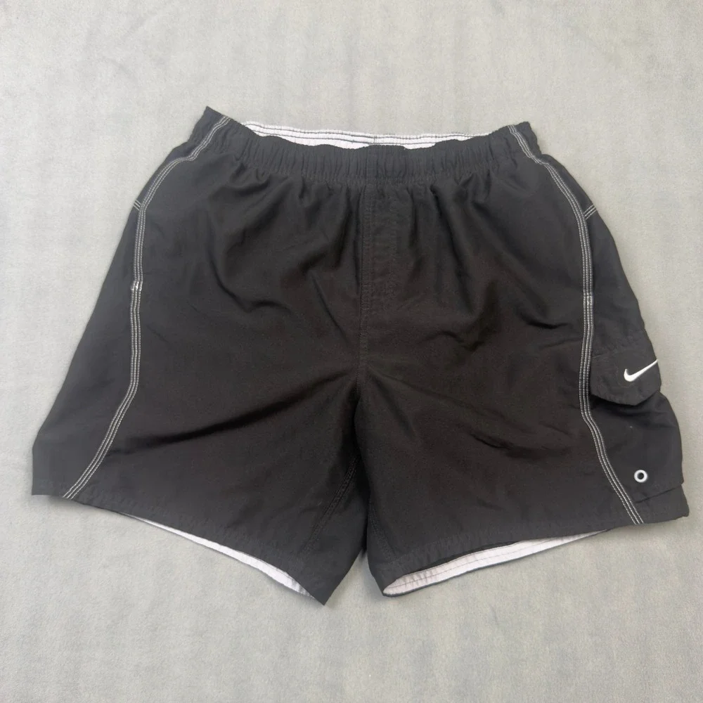 Nike Mens Swim Trunks Black Mesh Lined Cargo Pocket Shorts Large